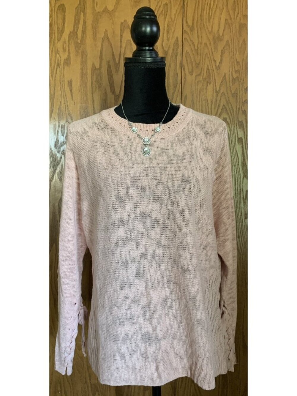 Hem & Thread Womens Shirt Size Medium Pastel Pink Long Sleeve Braid Detail
